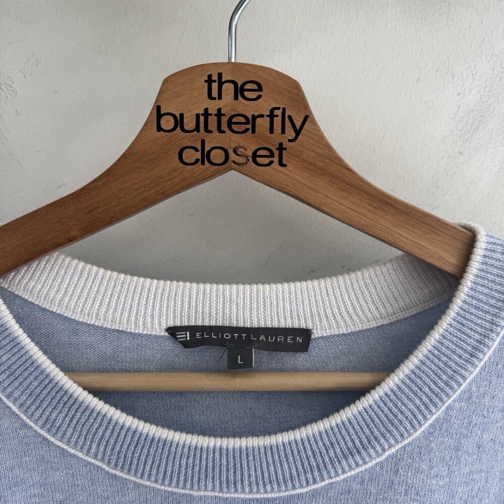 Elliott Lauren Blue Cashmere Blend Mixed Fabric Crewneck Sweater Large #CV - Picture 3 of 4